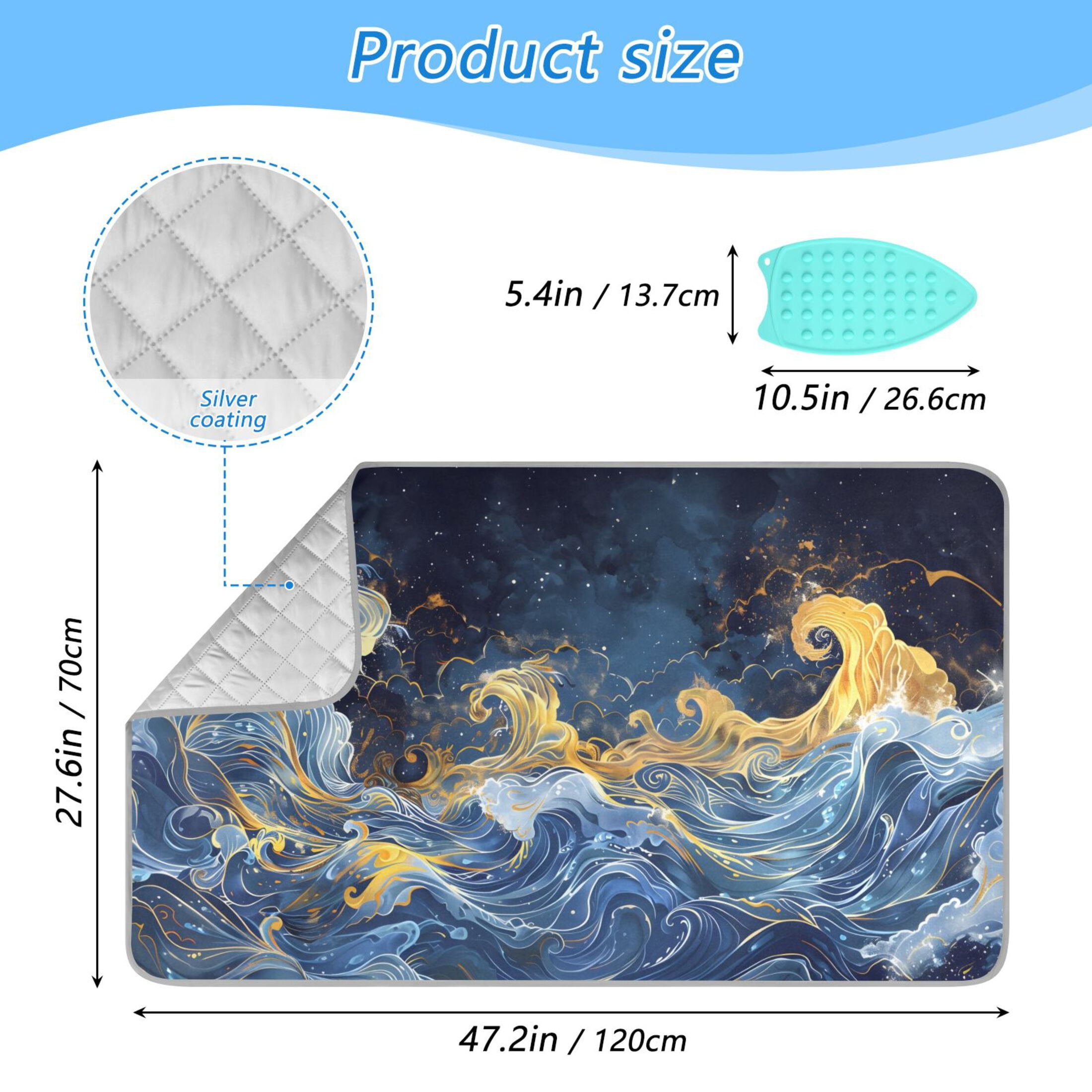 Fantastic Wave Ironing Mat Blanket Portable Travel Ironing Pad Heat Resistant Pad 47.2" x 27.6”