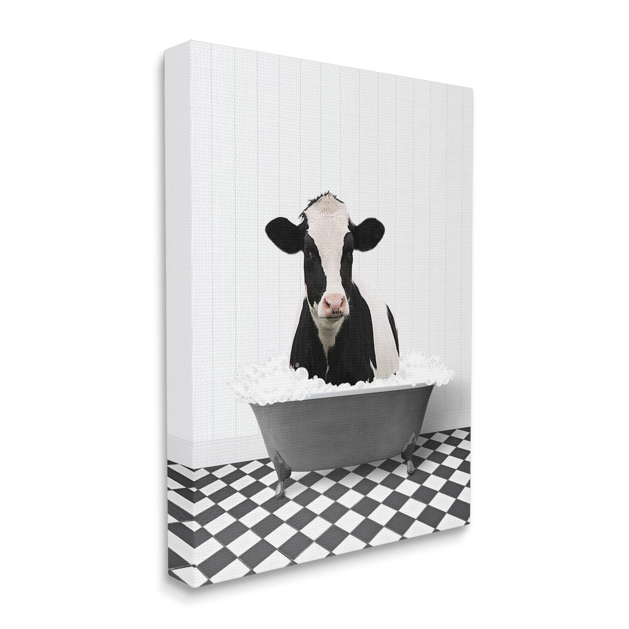 Stupell Industries Farmhouse Bathroom Cow Animals & Insects Painting Gallery Wrapped Canvas Print Wall Art, 30 x 40