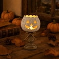 thumbnail image 3 of Small Vintage White Pumpkin Candle Holder, Distressed Wooden Candlestick, Rural Farmhouse Style Ornament, Festive Desktop Decor for Fall Halloween Thanksgiving, 3 of 7