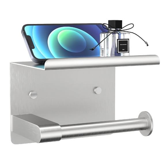 Self-Adhesive Toilet Paper Roll Holder - Wall Mount Or Adhesive Toilet Paper Holder with Shelf,Toilet Roll Holder, Tissue Holder for Bathroom,Wall Toilet Paper Holder, Stainless Steel,Chrome