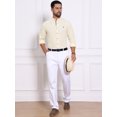 thumbnail image 2 of DARING DIVA Men's Stand Collar Long Sleeves Button Down Linen Shirts M Khaki, 2 of 7