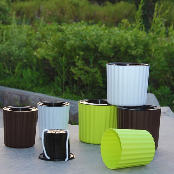 REOFLYUP White Self-Watering Plastic Planter Pot for Indoor Herb Plants, Modern Flower Pot with Water Reservoir for Home