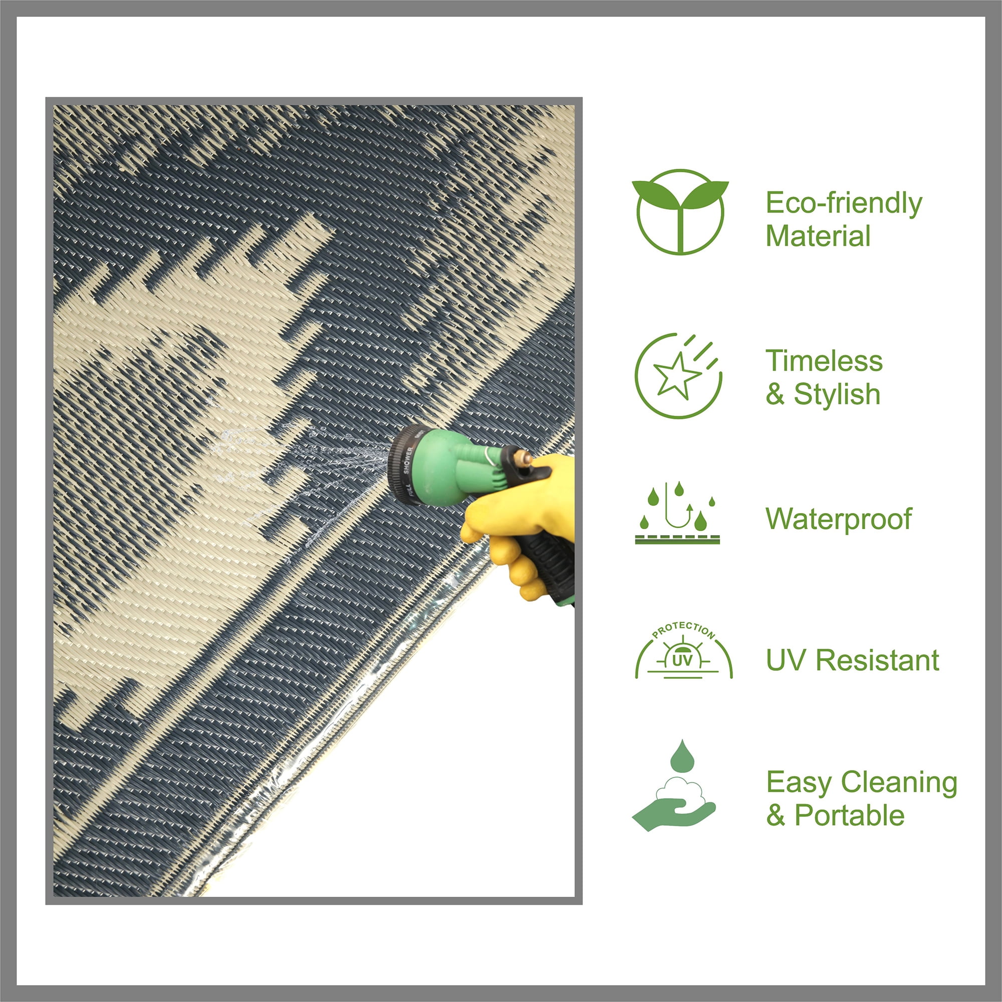 Auto Drive 9'x 12' Reversible Grey/Blue Lighted Ikat RV Patio Mat, Perfect for RV Patios and Garden Patios, Polypropylene