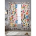 thumbnail image 2 of Boho Pink Flowers Sheer Curtains 84 Inch Length 2 Panels Set Window Treatments, Colorful Floral Spring Vintage Botanical Rod Pocket Semi Curtains for Living Room/Bedroom/Kitchen Décor, 104"W x 84"L, 2 of 7