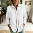 thumbnail image 7 of Noric Women's Cotton Long Sleeve Shirt V Neck Button Down Loose Fit Casual Tops with Crochet Lace, 7 of 7