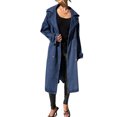 thumbnail image 2 of Spring Fall Long Sleeved Women Solid Lapel Double Breasted Long Denim Coat Trenchcoat, 2 of 6