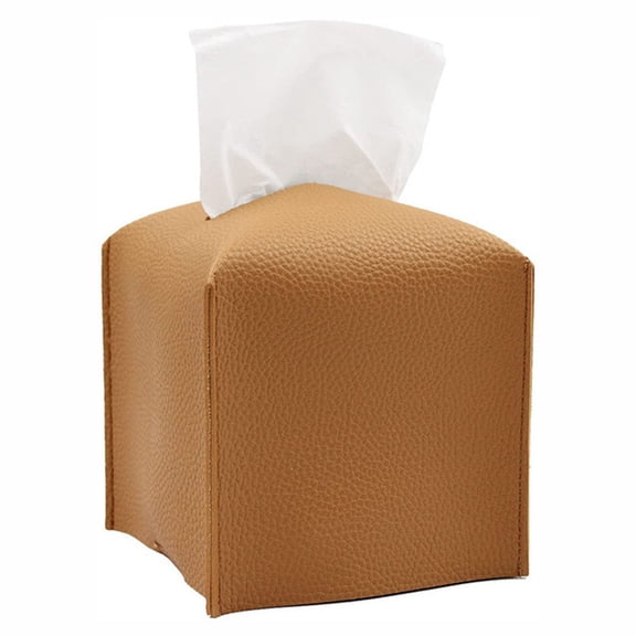 Meiiso PU Leather Square Tissue Box Cover, Decorative Napkin Holder for Living Room Tea Table Car, Creative Advertising Style PU Leather Tissue Box, Brown