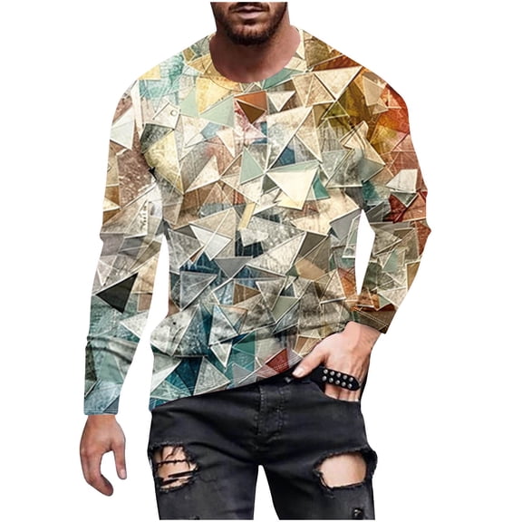 Raeneomay Long Sleeve Shirts for Men Fashionable Men's Printed Top With Long Sleeved Round Neck and Smiling Face Printed Top/Shirt
