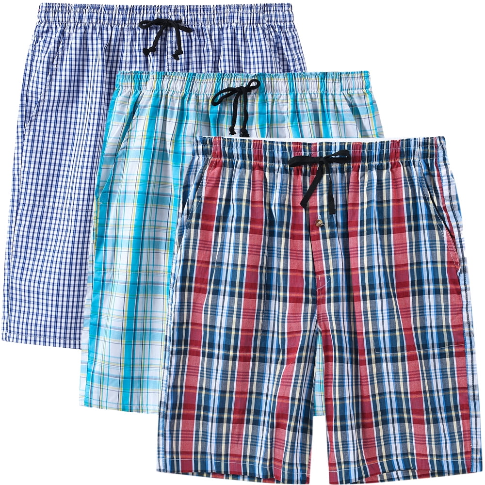 MoFiz Mens Pajama Shorts Sleep/Lounge Shorts Cotton Sleepwear Shorts Plaid PJS 3 Pack 