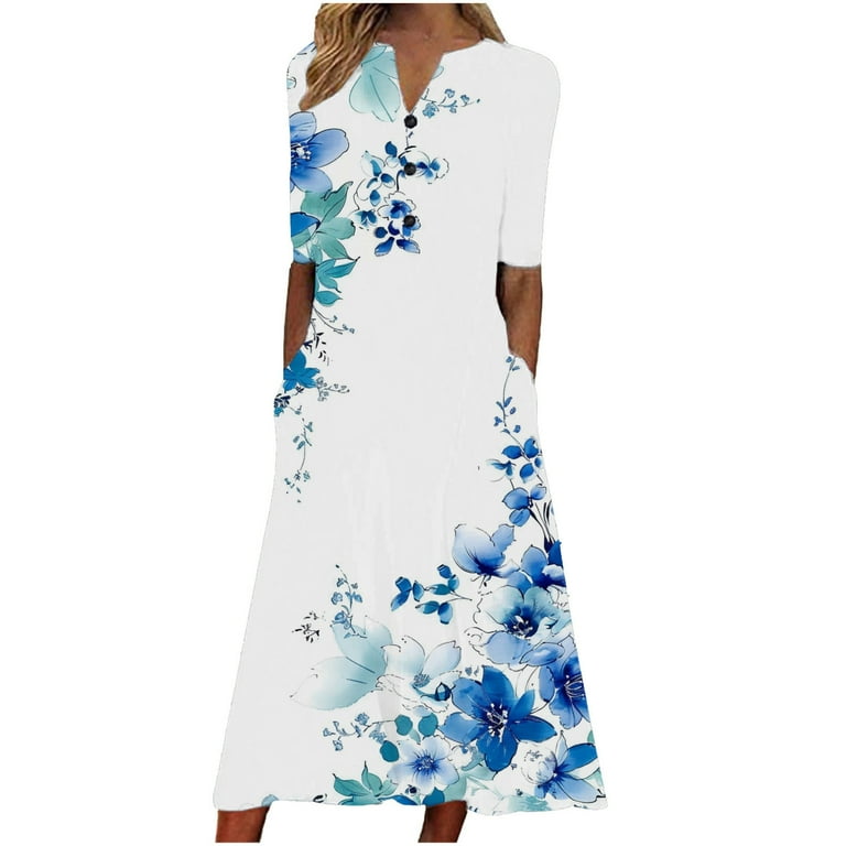 Women's Summer Maxi Dresses 2025 Casual Short Sleeve V Neck Long Dress Boho  Floral Printed Button Down Sundress Flowy Beach Vacation Ladies Dress  Clarence Items All Departments My Purchase History - Walmart.com