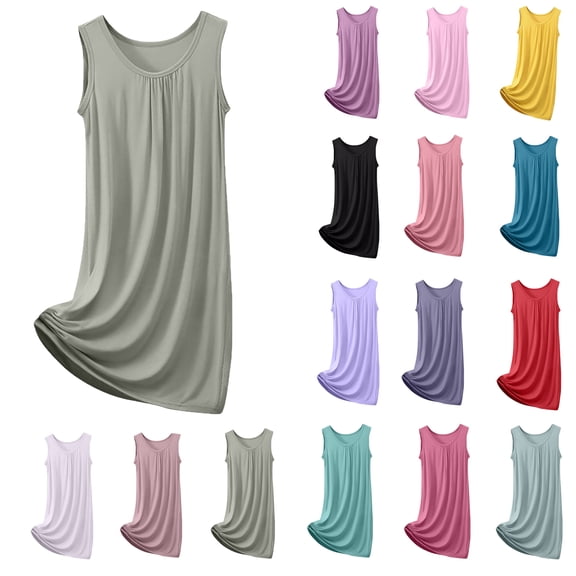 Sleepshirts Plus Size New Women's Nightgown Sleeveless Sleepwear Wide Strap Sleep Shirt Pleated Scoopneck Nightshirt Greeny 3XL