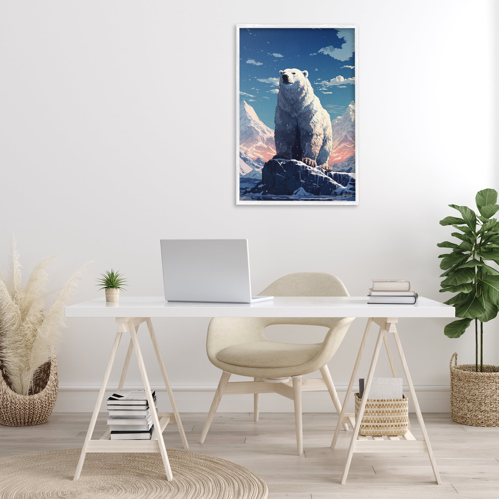 Stupell Industries Snowy Polar Bear Animals & Insects Painting White Framed Art Print Wall Art, 20 x 30