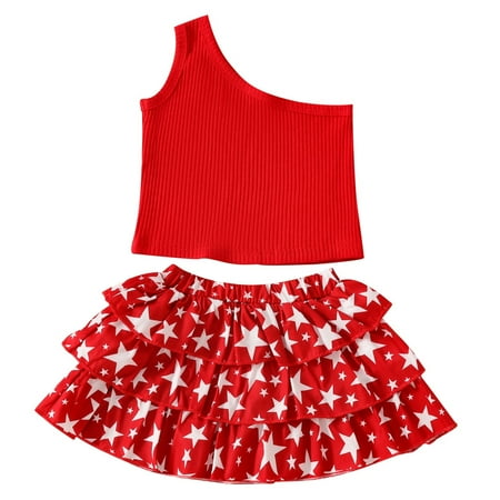 

Baby New Solid Color Sleeveless Top Independence Day Cake Skirt Girl Baby Suit Halloween Baby Clothes Toddler Girl Fall Outfits New Born Girls Baby Clothes