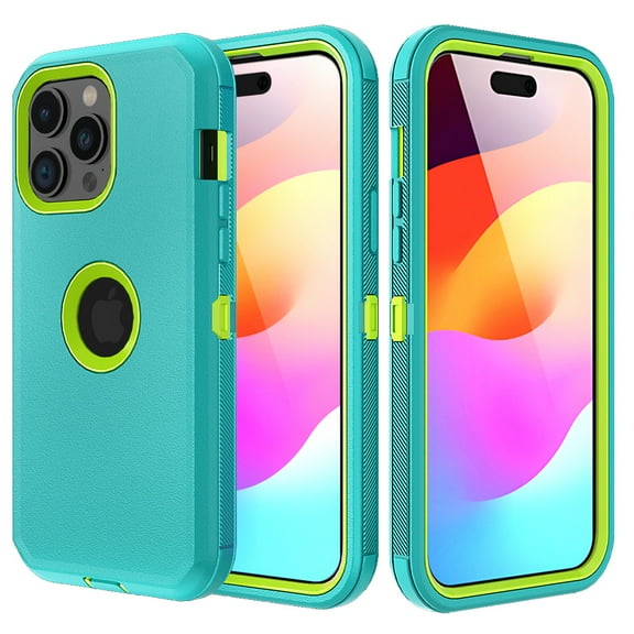 Xhy for iPhone 15 Case Military Grade Heavy Duty Protection 3 in 1 Shockproof Armor Rugged Durable Detachable iPhone 15 6.1 inch 2023 Phone - Green Yellow