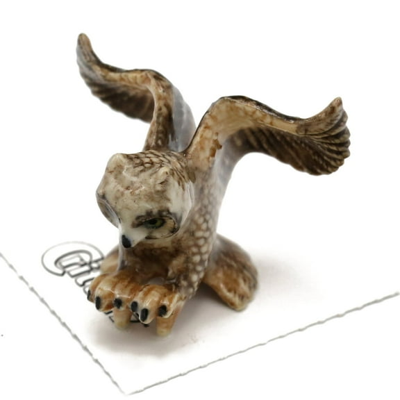 Little Critterz Horned Owl "Bubo" Hand-painted - Home Decor Bird Birthday Gift Decorative Figurine - Miniature Porcelain Figurine
