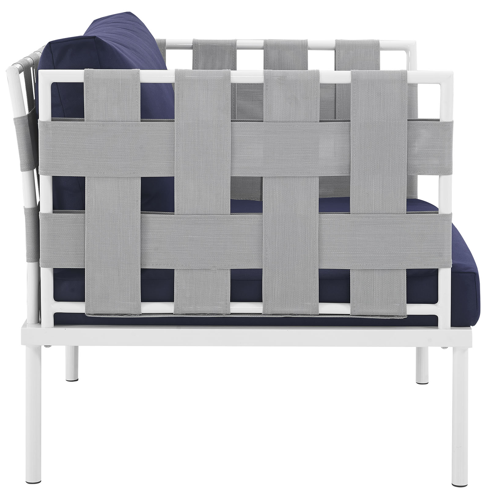 Modern Contemporary Urban Design Outdoor Patio Balcony Lounge Chair, Navy Blue White, Rattan - image 3 of 5