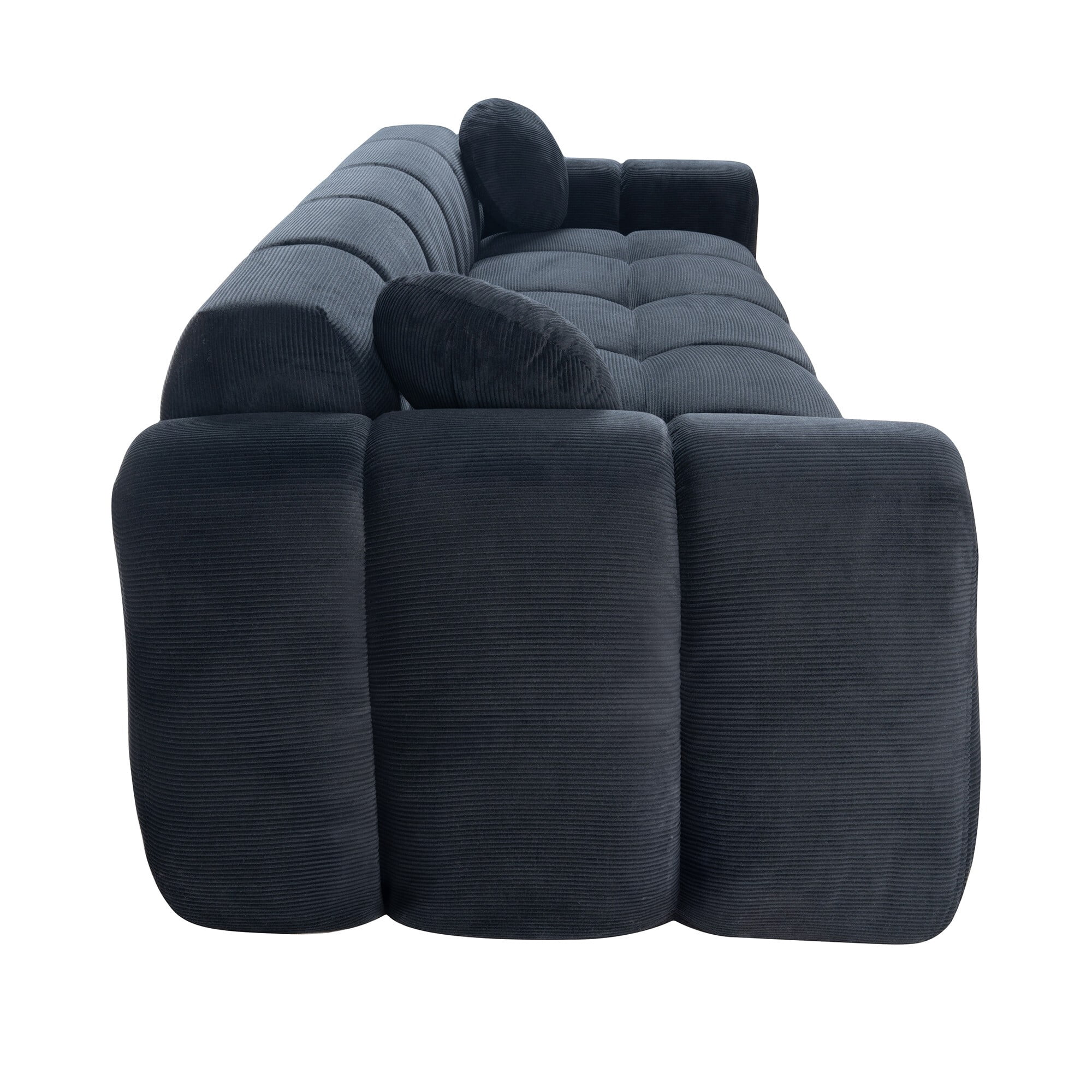 AENKYO 98" Corduroy Cloud Puff Sofa, Modern 4-Seater Bubble Block Couch, No Assembly, Charcoal Black