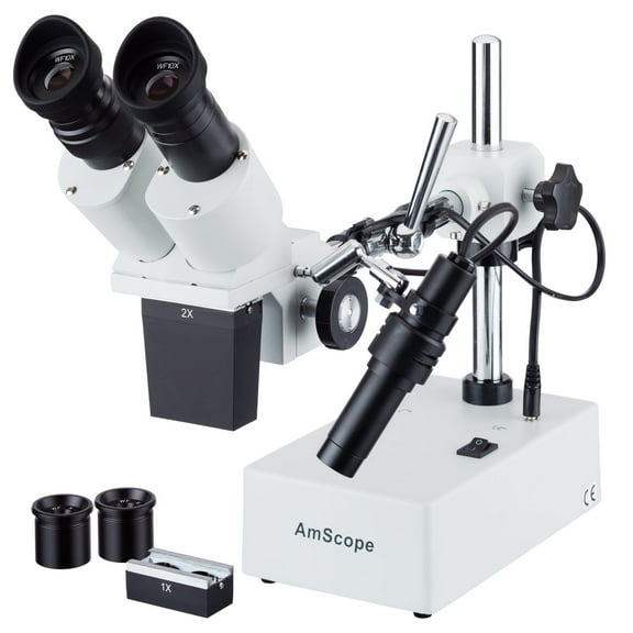 AmScope 5X-10X-20X Binocular Boom Arm Stereo Microscope   Light New