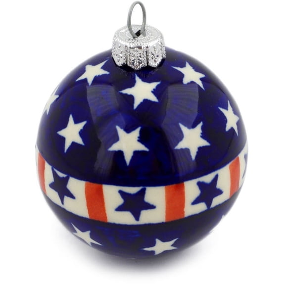 Polish Pottery 3-inch Ornament Christmas Ball (Americana Theme) Hand Painted in Boleslawiec, Poland + Certificate of Authenticity