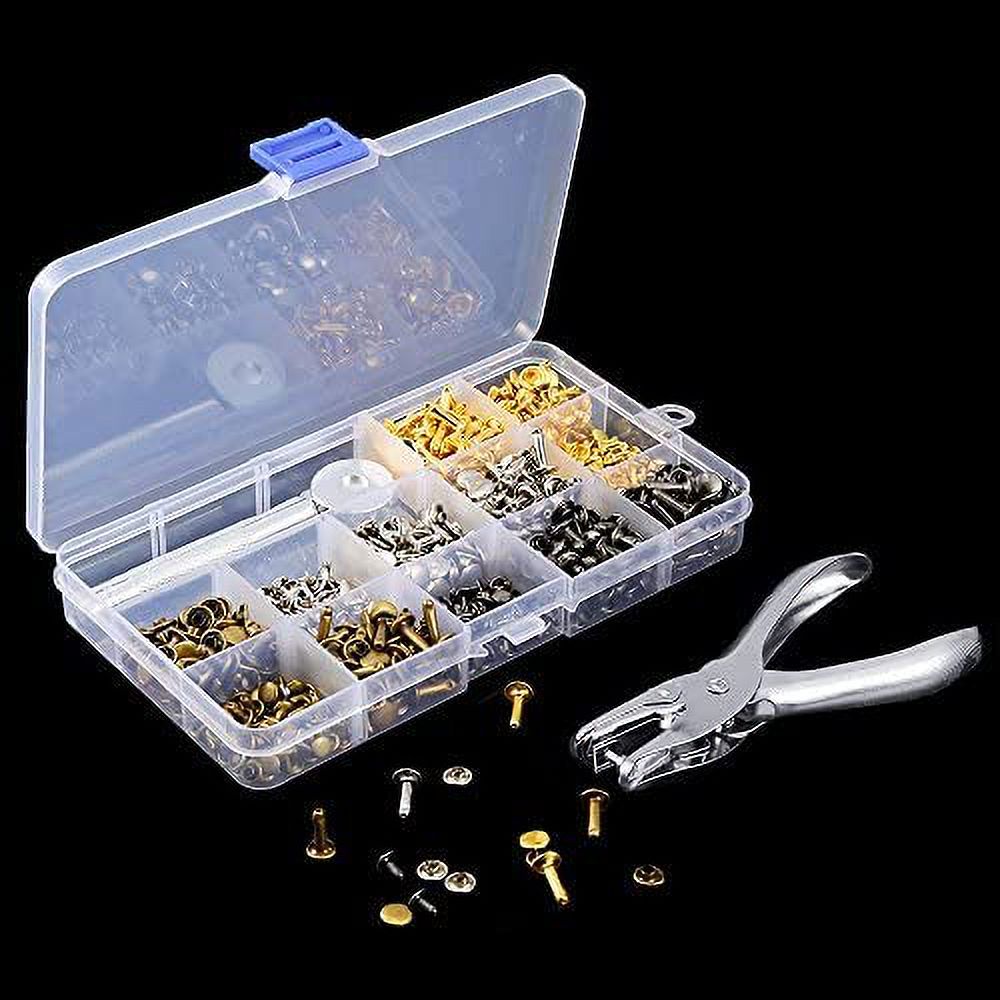 MesaSe 480 Sets 3 Sizes Double Cap Leather Rivets Tubular Metal Studs with 4 Fastener Tools and Punch Pliers for Crafts Shoes Bags Belts Repair Decoration 4 Colors