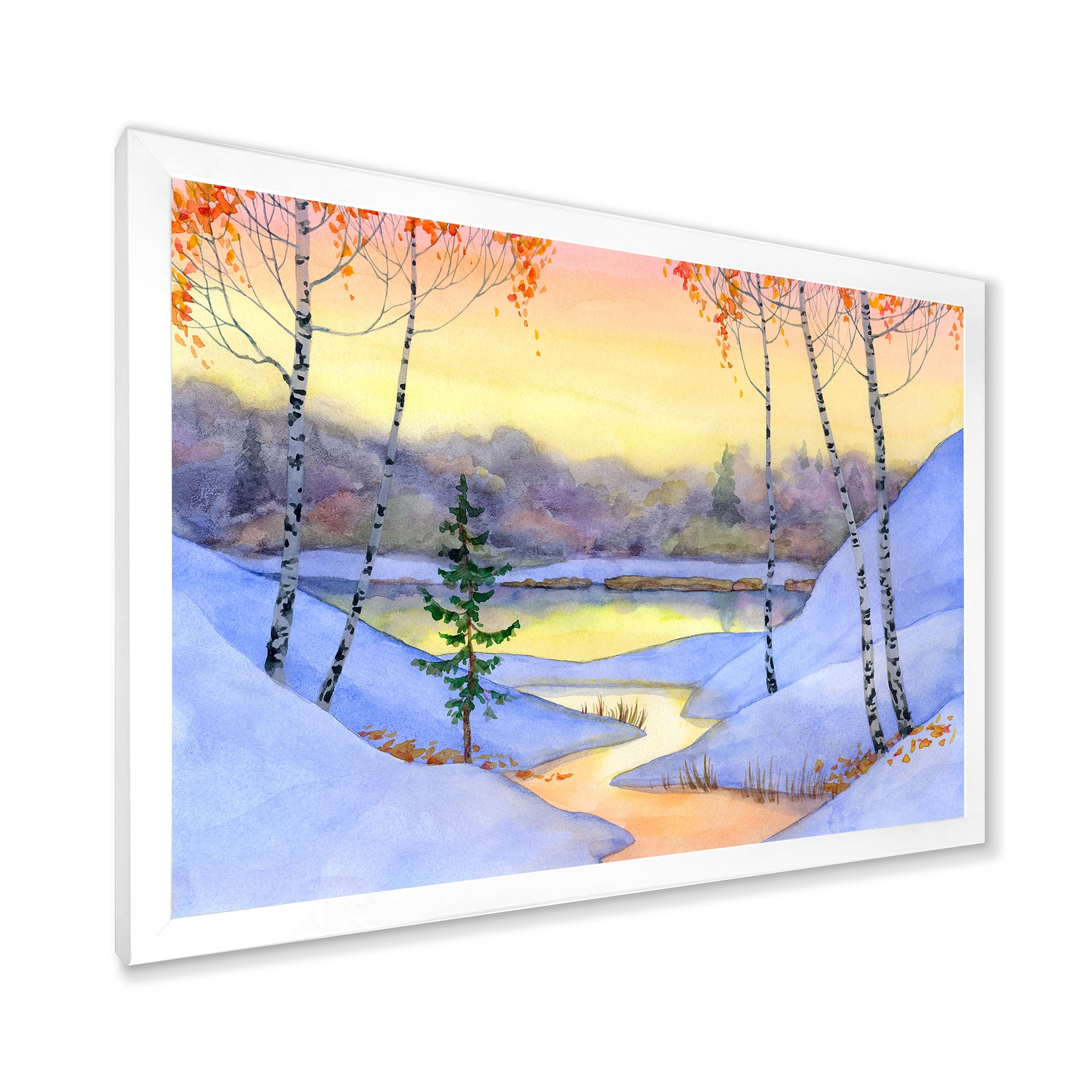 Designart 'Stream Through The Winter Forest II' Lake House Framed Art Print