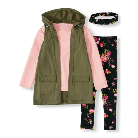 Forever Me Hooded Anorak Vest With Back Sequin Detail, Top and Printed Top, 3-Piece Outfit Set With Printed Headband (Little Girls & Big (Big Girls Give The Best Head)