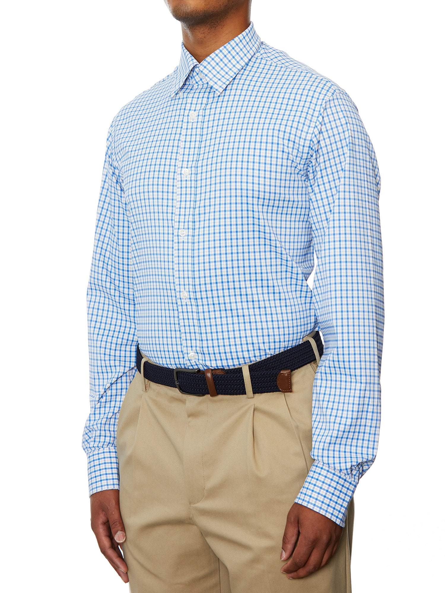Lands' End Mens Regular-Fit Blue Check Dress Shirt