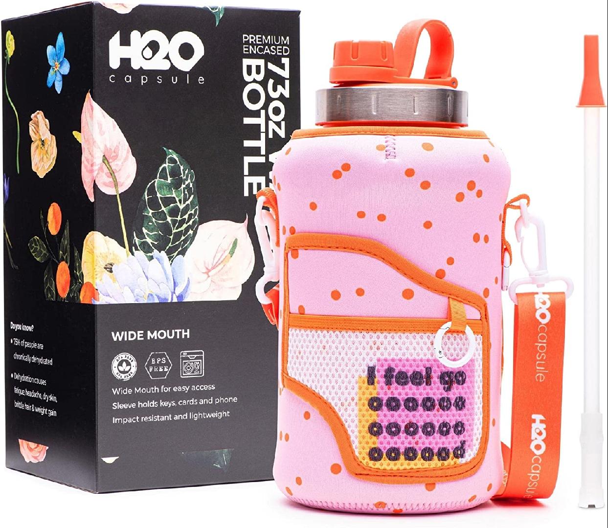 2.2L Half Gallon Wide Mouth Water Bottle with Storage Sleeve and