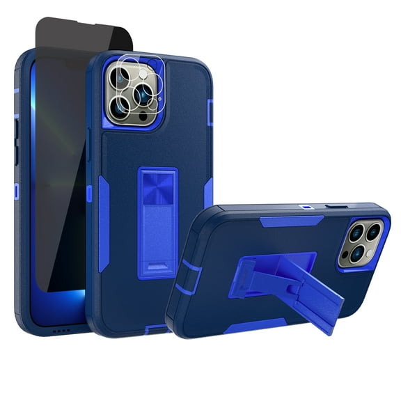 Xhy iPhone 13 Pro Case with Stand, 2x Privacy Screen Protector 1x Camera Lens Protector, Military Grade Case with Magnetic Car Mount, 6.1 inch Cover for Men Women, Dark blue & Blue