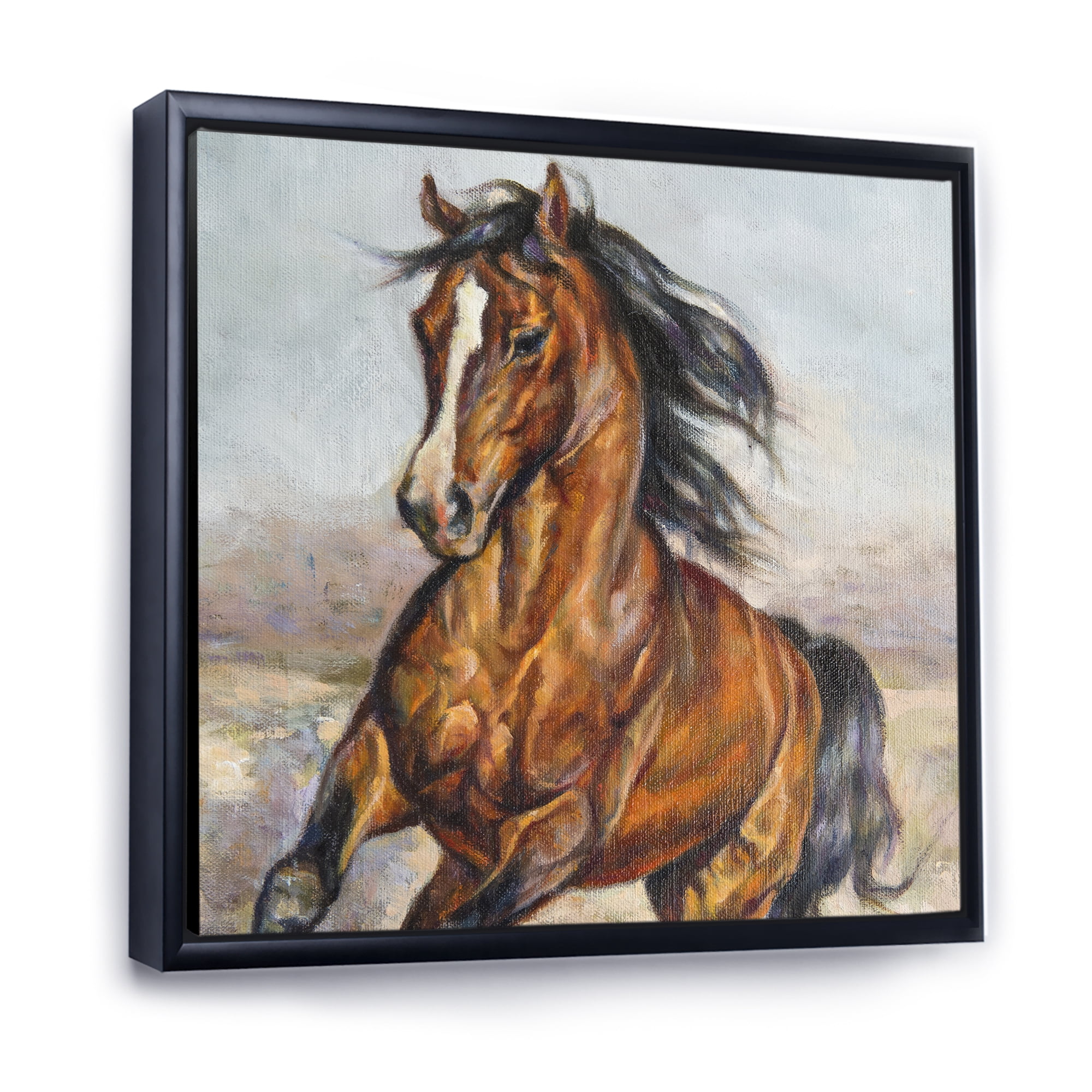 Designart 'Close Up Portrait Of A Horse In The Race' Farmhouse Framed Canvas Wall Art Print