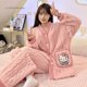 thumbnail image 5 of Sanrio-Conjunto de pijama de franela para mujer, cárdigan rosa de felpa, Tops con botones, pantalones, traje Y2k Kawaii, ropa de casa, invierno, Hello Kitty, 2 piezas, 5 of 5