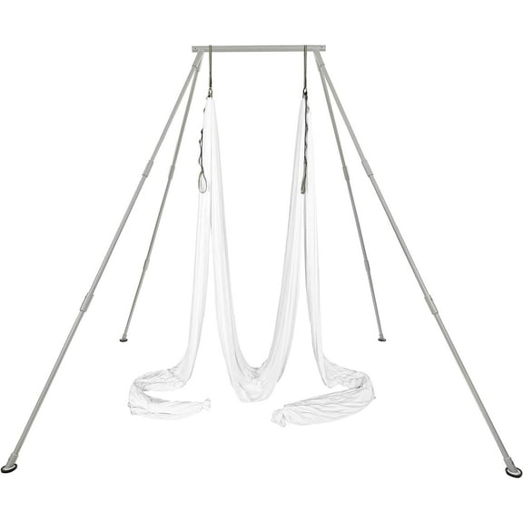 Kojem 97"/2.46m Aerial Stand Yoga Frame Portable Rig Yoga Swing Bar 551 LBS/250KG Indoor Outdoor Aluminum ＆ Nylon with 39Ft/11.8m Aerial White Silk Yoga Hammocks