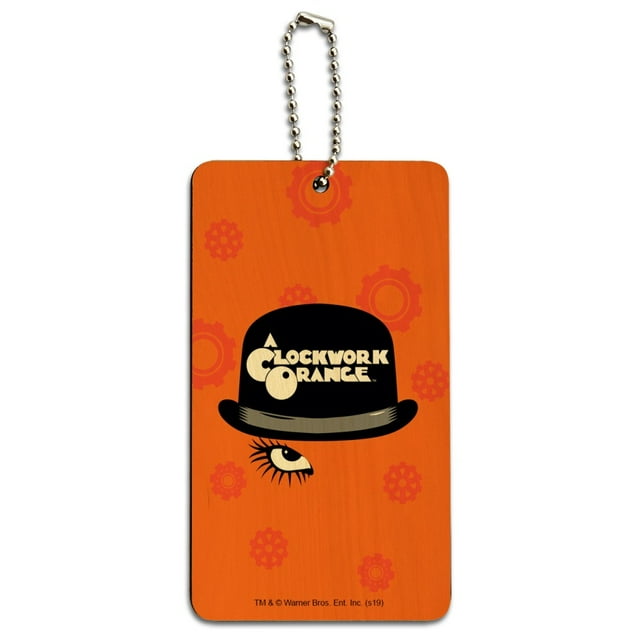 A Clockwork Orange Hat and Logo Wood Luggage Card Suitcase Carry-On ID Tag
