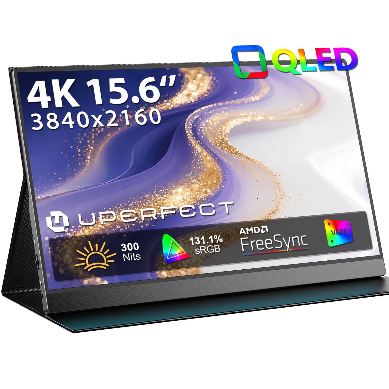 UPERFECT 15.6" Portable Monitor 4K for Working and Traveling, W/ Smart Stand & Dual Speakers, Aluminum Alloy Frame