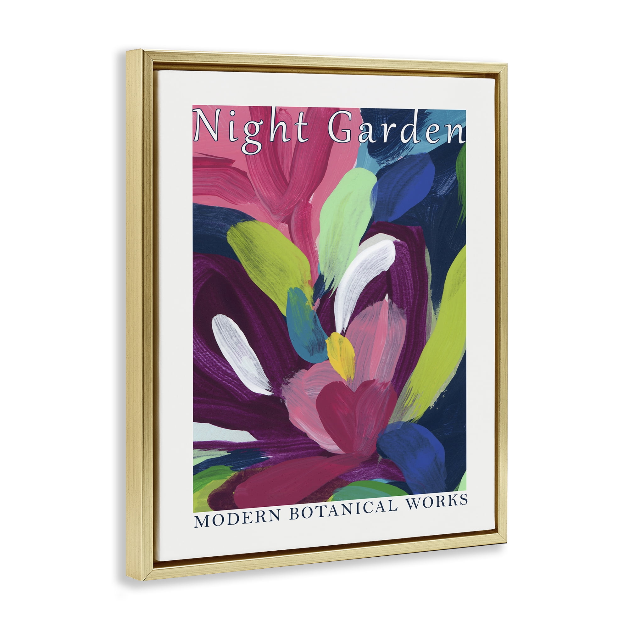 Stupell Industries Night Garden Museum Abstract Painting Gold Floater Framed Canvas Art Print Wall Art, 25 x 31
