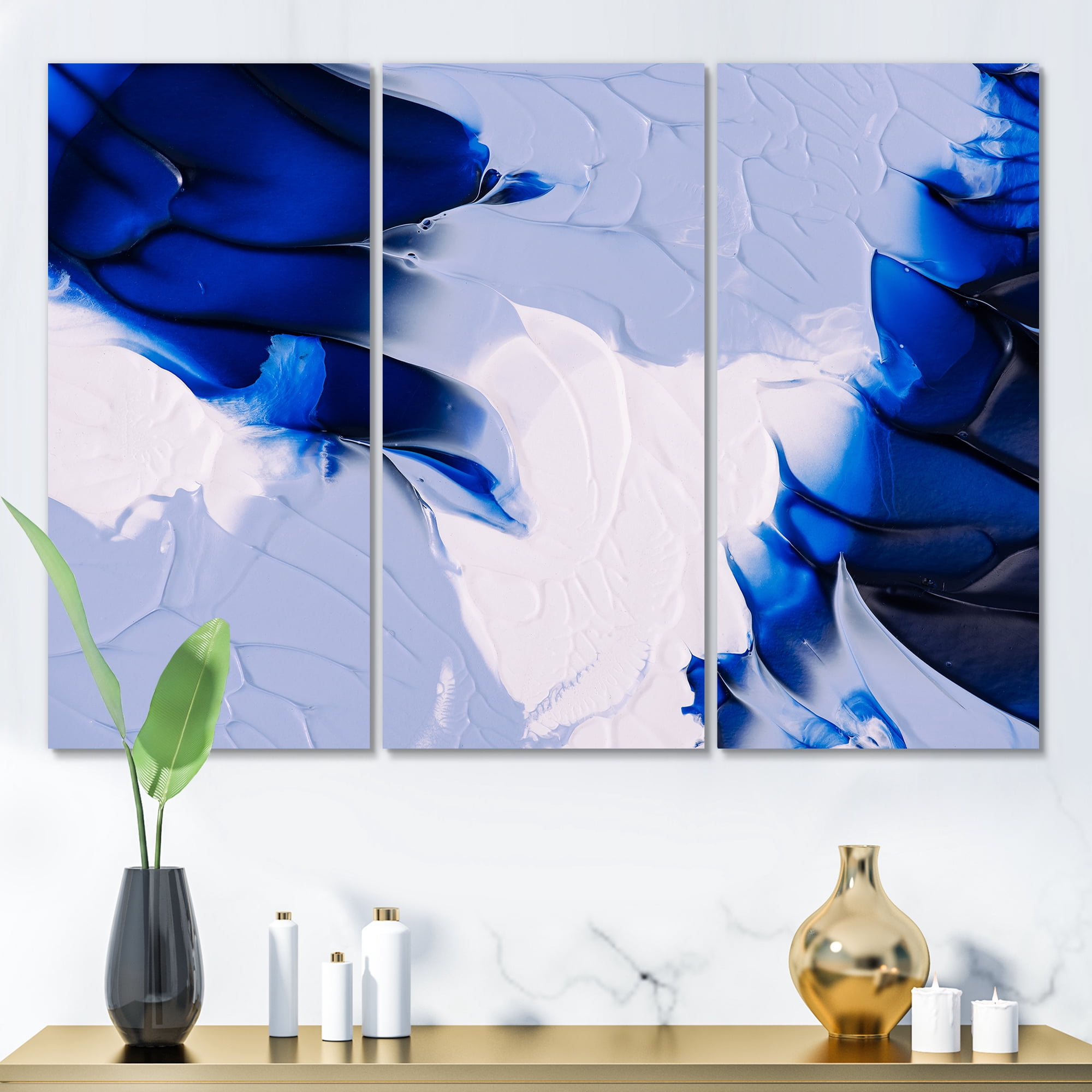 Designart ' Abstract White and Blue Grey Waves ' Modern Canvas Wall Art Print