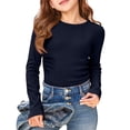 thumbnail image 2 of Ticikt Kids Long Sleeve Cotton Shirts Ribbed Knit Layering Tops Slim Fit Round Neck Basic Undershirts, 2 of 3