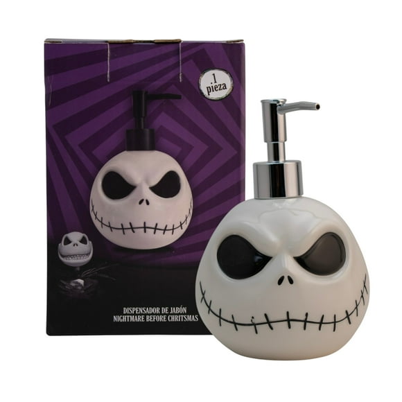 Dispensador de Cerámica para Jabón Líquido Recargable, Cabeza Jack Skellington , Capacidad 400 Ml con Caja Regalo