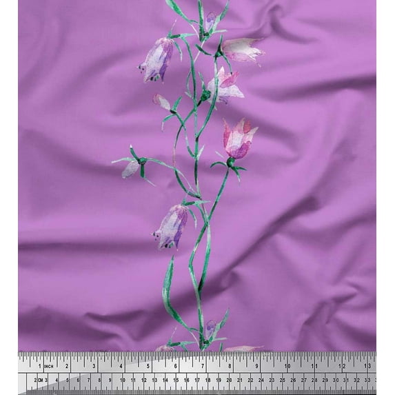 Soimoi Cotton Voile Fabric Leaves & Tulip Floral Print Fabric by Yard 42 Inch Wide