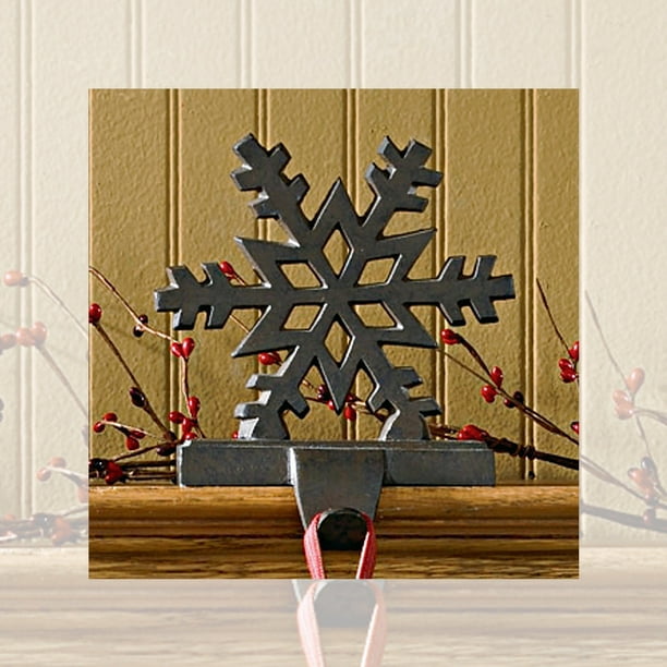 Snowflake Christmas Stocking Hanger Holder Cast Iron Black or White by