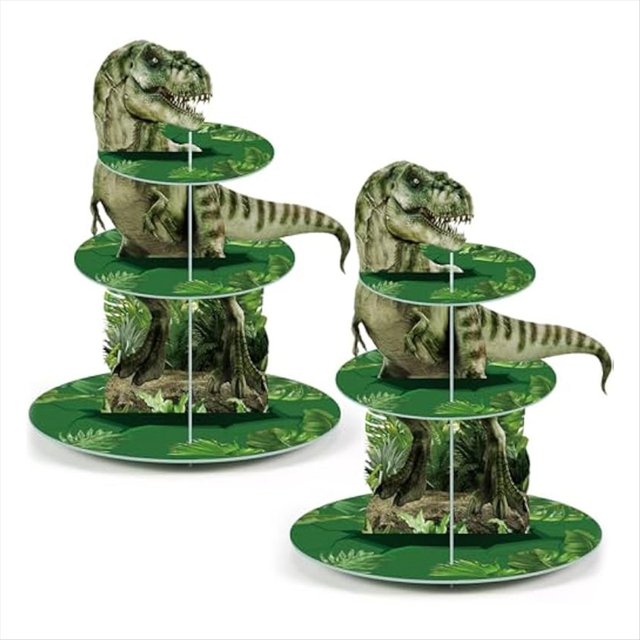 2 Soportes para Cupcakes de 3 Niveles, Decoraciones para Fiestas, Decoraciones para Cupcakes con Tema de Dinosaurio, Torre de Postre de Dinosaurio para Niños