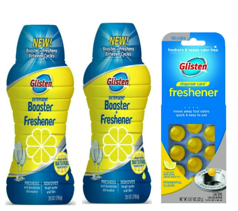 Glisten Dishwasher Detergent Booster and Freshener 2-Pack and Disposer Care Freshener, Lemon Scent