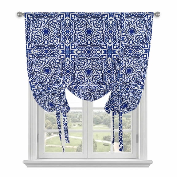 Navy Blue Balloon Curtains for Living Room/French Door, Traditional Tribal Abstract Geometric Art Tie Up Curtains 63 Inch Length Energy Saving Kitchen Curtains Shades for Windows 42"x63"