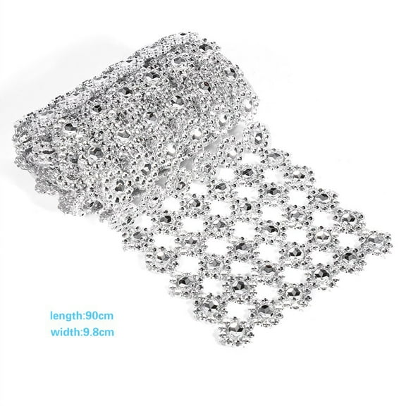 Mgaxyff 1 Yard Long Flower Shape  Mesh Warp Sparkling Artificial Crystal Rhinestone Ribbon Roll Decor  for  Wedding Decorations Party Supplies