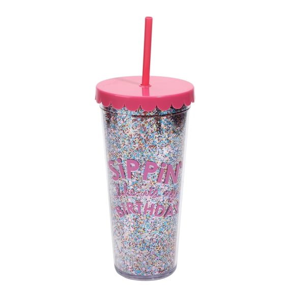 Packed Party 'Sippin' like It's My Birthday' Pink Plastic Tumbler 22 oz, Everyday