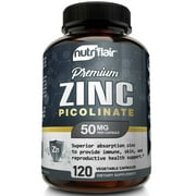NutriFlair Zinc Picolinate 50mg, 120 Capsules - Immune System Booster & Support