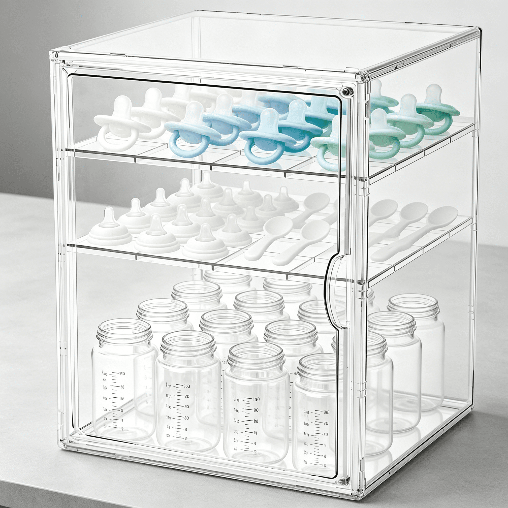 XIBUFE Baby Bottle Organizer3 Tiers Acrylic Storage ContainerClear Plastic Station with