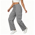 thumbnail image 6 of Livrdious Wide Leg Linen Cargo Pants for Women Drawstring High Waisted Baggy Palazzo Summer Beach Lounge Trousers with Pockets, 29'' Inseam, 6 of 7