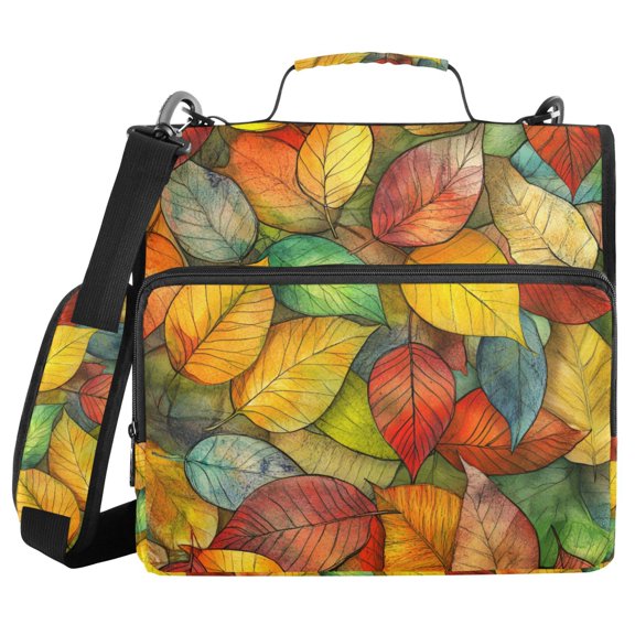 FORMRS Zipper Binder with Shoulder Strap 2-inch Ring 500 Sheet Capacity File Bag, Retro Autumn Leaves