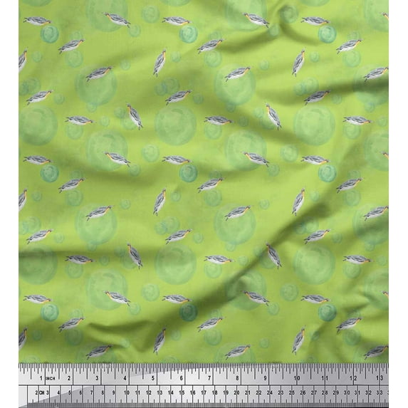 Soimoi Green Cotton Voile Fabric Bubbles & Penguin Watercolor Fabric Prints By Yard 58 Inch Wide